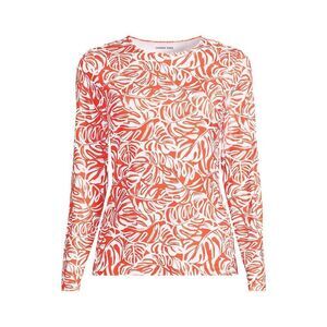 Land's End long sleeve swim tee rashguard, orange mini tropic leaves size large